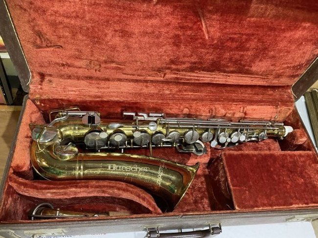 Vtg Circa/1960's Buescher Aristocrat Saxophone in Good Working Order w/Abalone Button Keys as Pi: Vintage Circa/1960's Buescher Aristocrat Saxophone in Good Working Order w/Abalone Button Keys as Pic'd. $25 Domestic Shipping. (On Multiple Lots Won, the Shipping Fees will be combined or Adjusted Ac