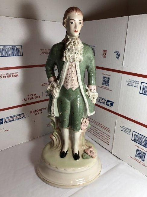 Vintage Colonial Victorian Man Chantilly Figurine Lace Made in France 14.25" Tall: Vintage Colonial Victorian Man Chantilly Figurine Lace Made in France 14.25" Tall in Good Preowned Condition. $18 Domestic Shipping. (On Multiple Lots Won, the Shipping Fees will be combined or Adjust