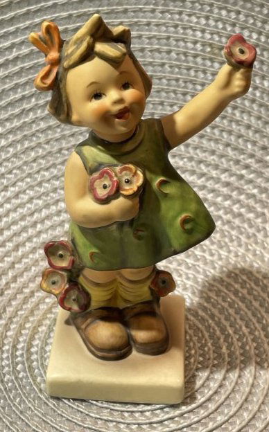 Goebel Hummel "Spring Cheer" #72 Girl in Green Dress w/Flowers Figurine in Good Preowned Condition (1 of 4)