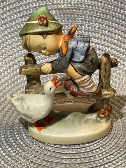 Goebel Hummel "Barnyard Hero" #195-2/0 Stylized Bee Figure Boy w/Bird Goose Duck (1 of 3)