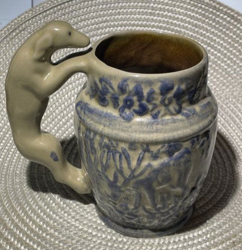 Vintage Mid-Century Pottery Greyhound Handle Mug Signed BBP in Good Preowned Condition as Pic'd: Vintage Mid-Century Pottery Greyhound Handle Mug Signed BBP in Good Preowned Condition as Pic'd. $10 Domestic Shipping.