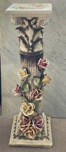 Vtg Mid-Century ITALY CAPODIMONTE Porcelain PEDESTAL 32" Tall w/Hand Decorated Roses: Vintage Mid-Century ITALY CAPODIMONTE Porcelain PEDESTAL 32" Tall w/Hand Decorated Roses in Damage-Free Condition.