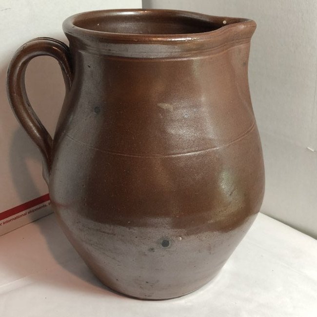 Antique Glazed Redware Pitcher 8" Tall Preowned from an Estate in Good Condition as Pictured. (1 of 6)