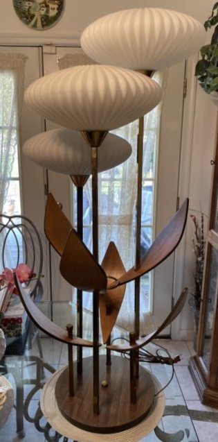 Scarce Mid-Century Retro Whimsical & Sculptural Saucer Lamp Eames Style Milk Glass Shades 41" Tall: Scarce Mid-Century Retro Whimsical & Sculptural Saucer Lamp Eames Style Milk Glass Shades 41/42" Tall in Good Preowned Condition. (FREE LOCAL PICKUP ONLY IN BERLIN NJ 08009 or Shipping by Live Auction