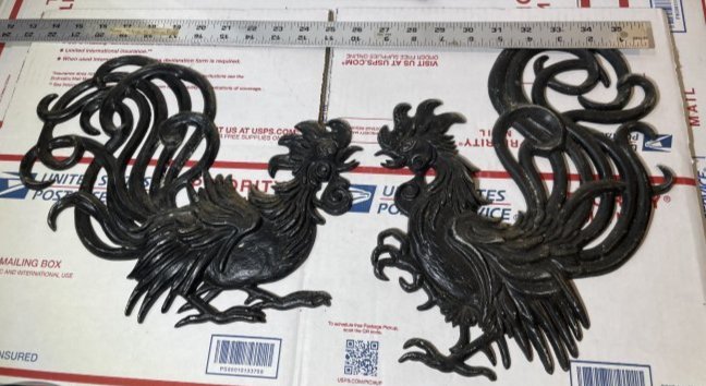 Vintage Cast Aluminum Vermay Fighting Roosters Plaques/Trivets in Good Preowned Condition.: Vintage Cast Aluminum Vermay Fighting Roosters Plaques/Trivets in Good Preowned Condition. $15 Domestic Inhouse Shipping.