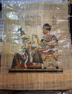 Original Egyptian 12.5" x 16.5" Papyrus Artwork Painting Signed by the Artist Preowned from Estate: Original Egyptian 12.5" x 16.5" Papyrus Artwork Painting Signed by the Artist Preowned from an Estate as Pictured. $10 DOMESTIC INHOUSE SHIPPING.