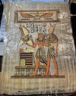 Original Egyptian 12.5" x 16.5" Papyrus Artwork Painting Preowned from an Estate as Pictured.: Original Egyptian 12.5" x 16.5" Papyrus Artwork Painting Preowned from an Estate as Pictured. $10 DOMESTIC INHOUSE SHIPPING.