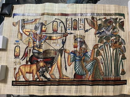 Original Egyptian Large 23" x 33" Papyrus Artwork Painting Signed by the Artist as Pictured.: Original Egyptian Large 23" x 33" Papyrus Artwork Painting Signed by the Artist as Pictured. Shipped in a Tube as it is already Rolled. $15 DOMESTIC INHOUSE SHIPPING.