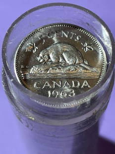 CANADA 1963 CHOICE BU ROLL OF 40-COINS QUEEN ELIZABETH-II 5-CENT COINS as Pictured.: CANADA 1963 CHOICE BU ROLL OF 40-COINS QUEEN ELIZABETH-II 5-CENT COINS as Pictured. $5 Domestic Shipping.