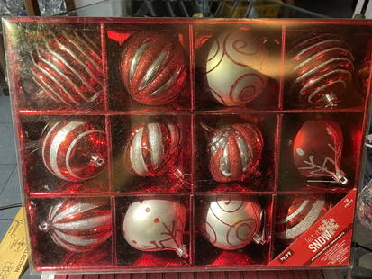 2-Boxes of 12 Large "Let it Snow" Shatterproof Christmas Tree Ornaments in Good Preowned Condition.: 2-Boxes of 12 Large "Let it Snow" Shatterproof Christmas Tree Ornaments in Good Preowned Condition. $15 Domestic Inhouse Shipping.