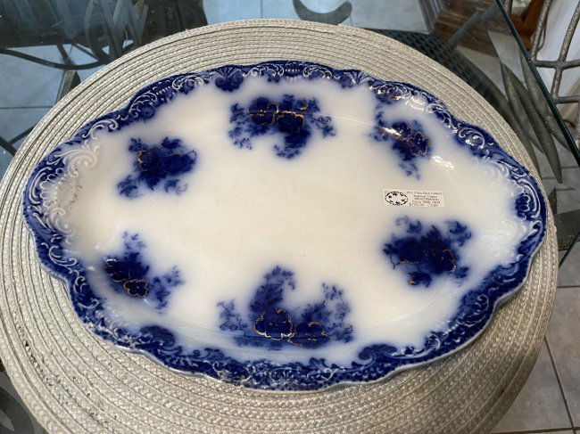 Antique Belmont Flow Blue Platter by Alfred Meakin 9" x 12" in Good Preowned Condition.: Antique Belmont Flow Blue Platter by Alfred Meakin 9" x 12" in Good Preowned Condition. $15 DOMESTIC INHOUSE SHIPPING.