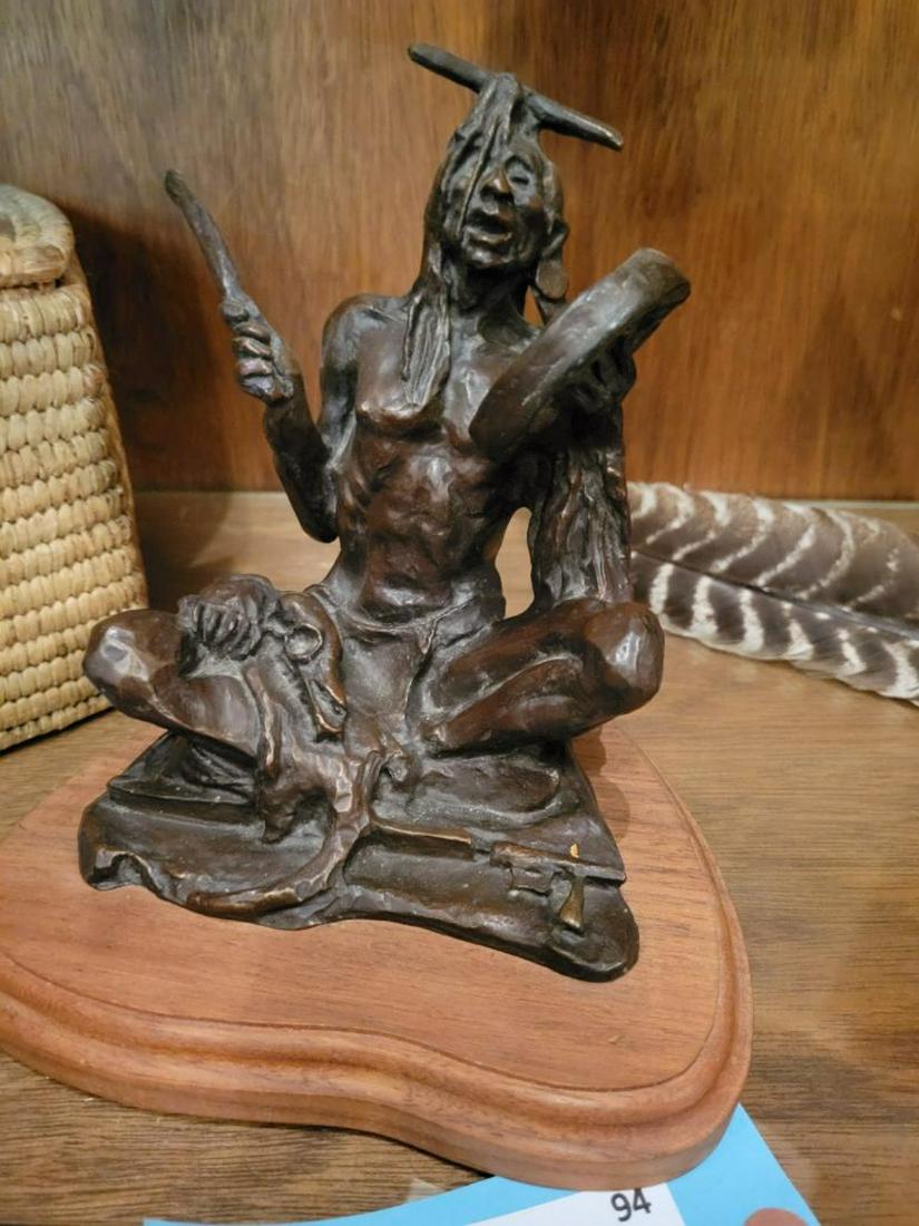 Bronze Bust of Native American Man, with wood base (1 of 4)