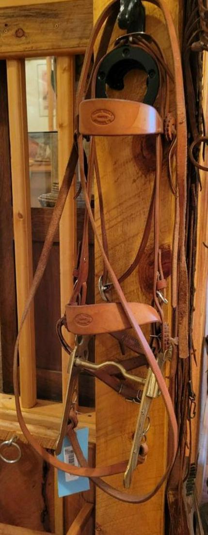 Platte Valley Saddle co. leather bridle with bit, bit is in the shape of guns (1 of 5)
