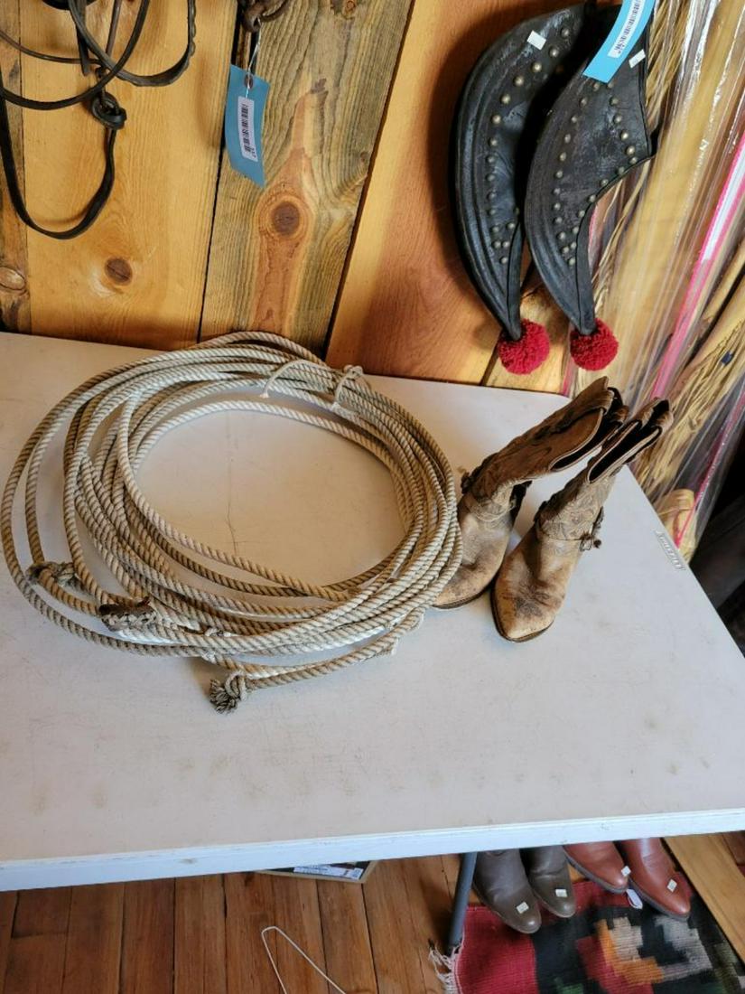 Roping Rope and old pair of Cowboy boots: .