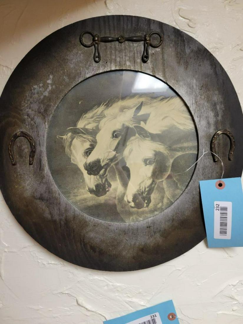 Wood framed horse picture, 16 inches across (1 of 2)