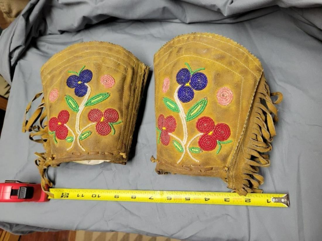 Pair of Native made Leather and beaded cuffs (1 of 3)
