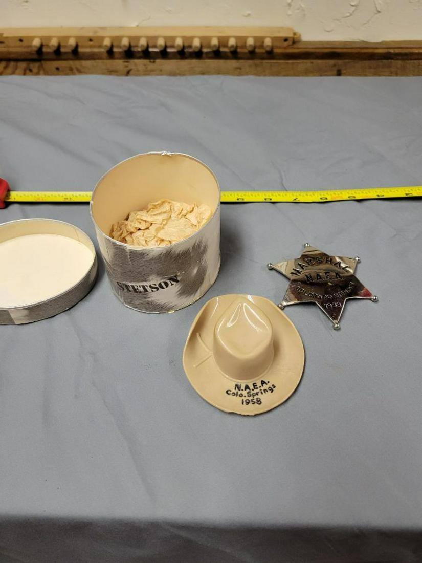 1958 Colorado Springs N.A.E.A. Commemorative Miniature "Stetson" hat with box and badge (1 of 6)