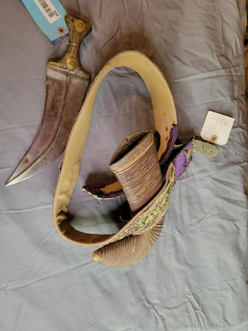 Middle Eastern Bone Handle Knife with sheath and belt: .