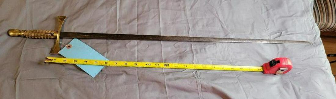 Wood handle sword, no sheath, brass hilt (1 of 4)