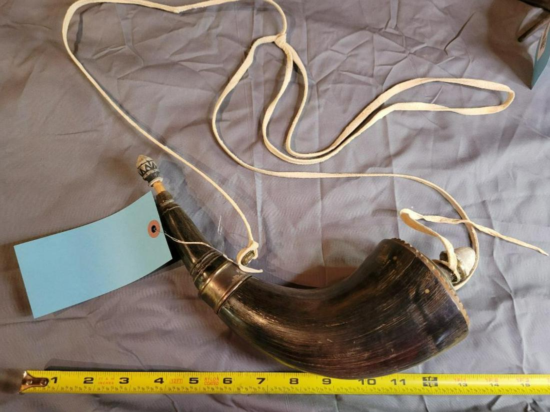 Buffalo powder horn with strap (1 of 6)