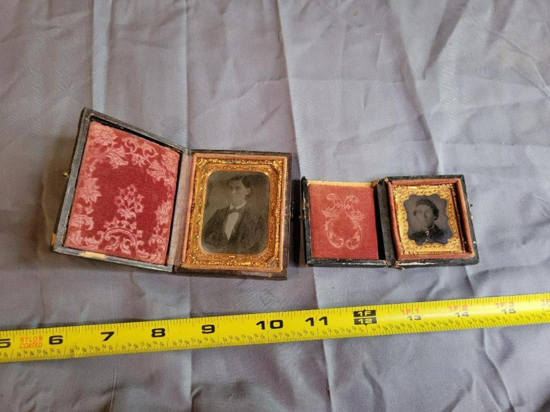 Pair of antique photographs, likely tintypes in wallet frames (1 of 6)
