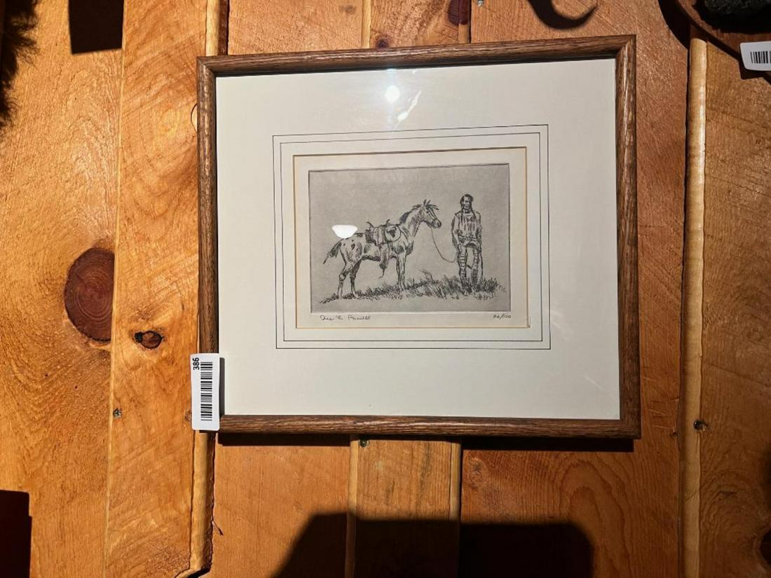 Double Signed Etching of Native American with horse, 13 x 16 inches (1 of 3)