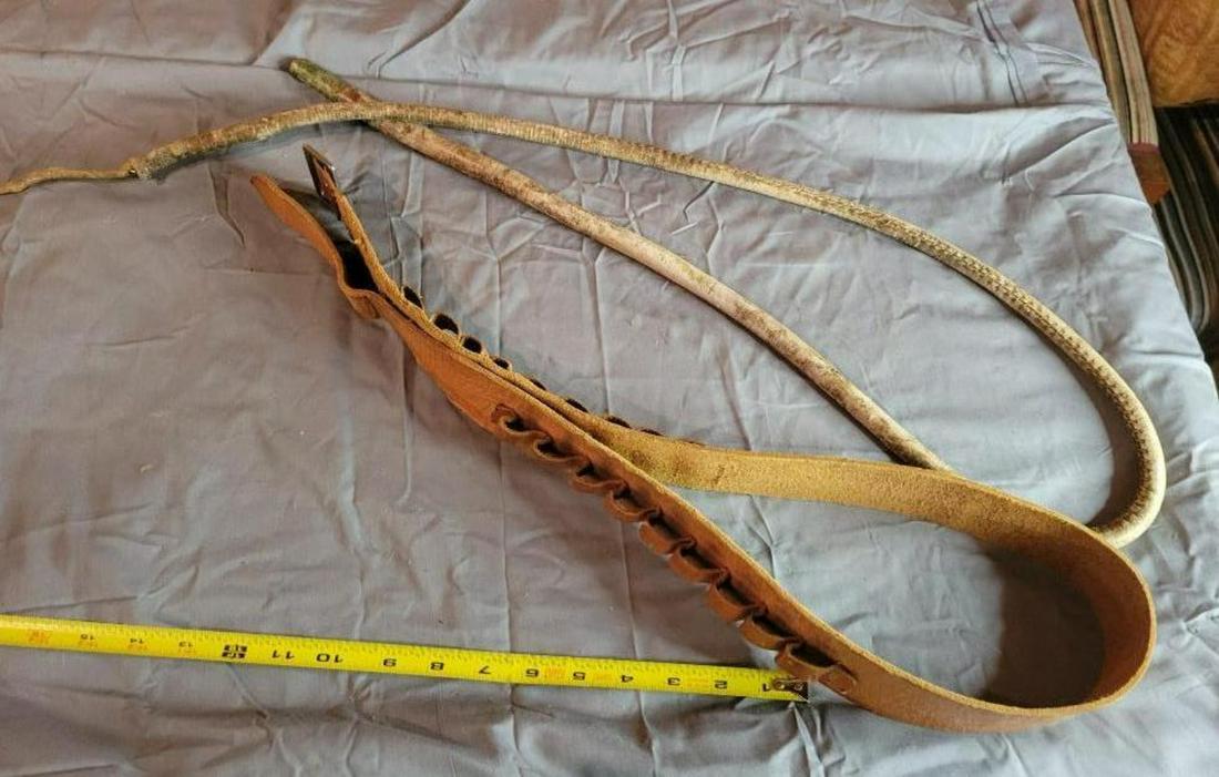 Leather belt with ammo loops and small horse whip (1 of 8)