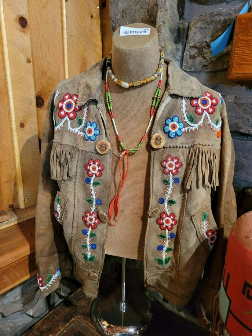 Highly decorated beaded leather jacket with fringes and beaded adornments, form not included (1 of 5)