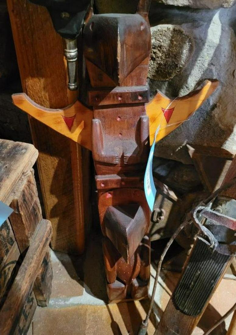 Carved wooden decorative totem pole, 24 inches tall: .