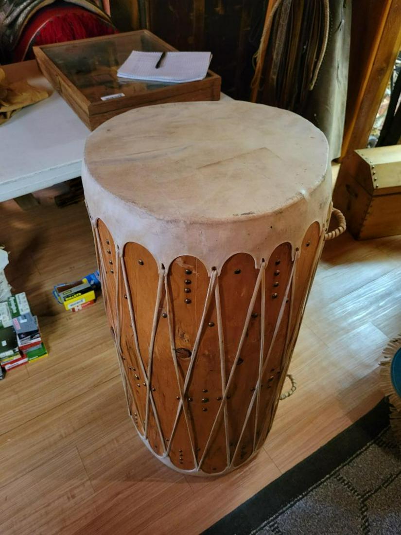 Large Tacked Wooden and rawhide drum, 36 inches tall (1 of 3)