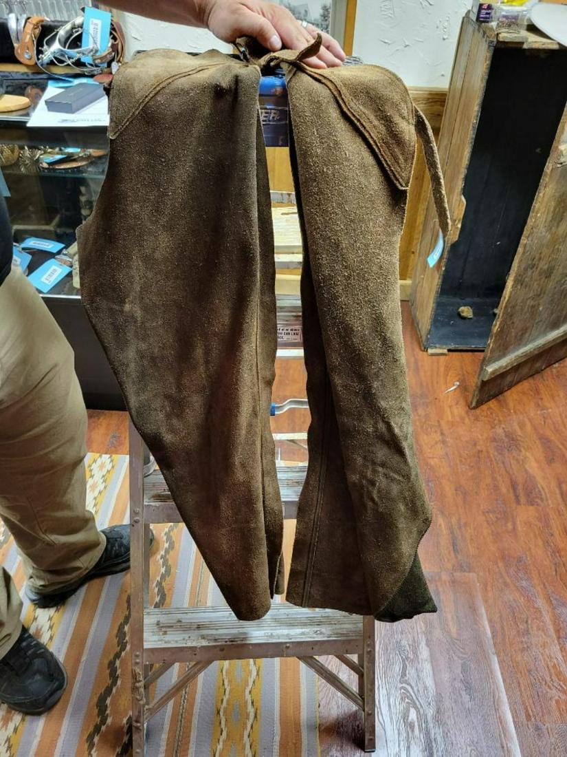 Pair of rough leather chaps, may be a set of welding chaps (1 of 4)