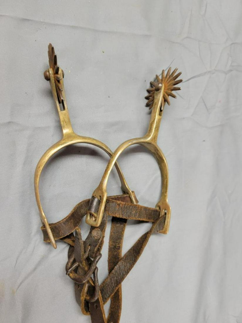 Pair of brass US Calvary spurs with leather straps: .