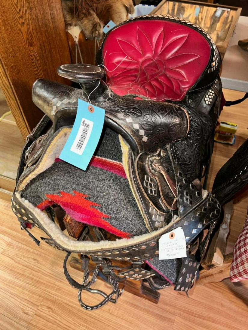 1950's Studded Parade Saddle with breast collar and bridle/ bit (1 of 6)