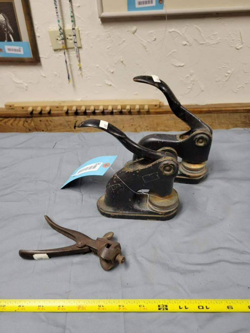 2- Notary's stamps, both needs some tuning up and handled leather tool (1 of 6)