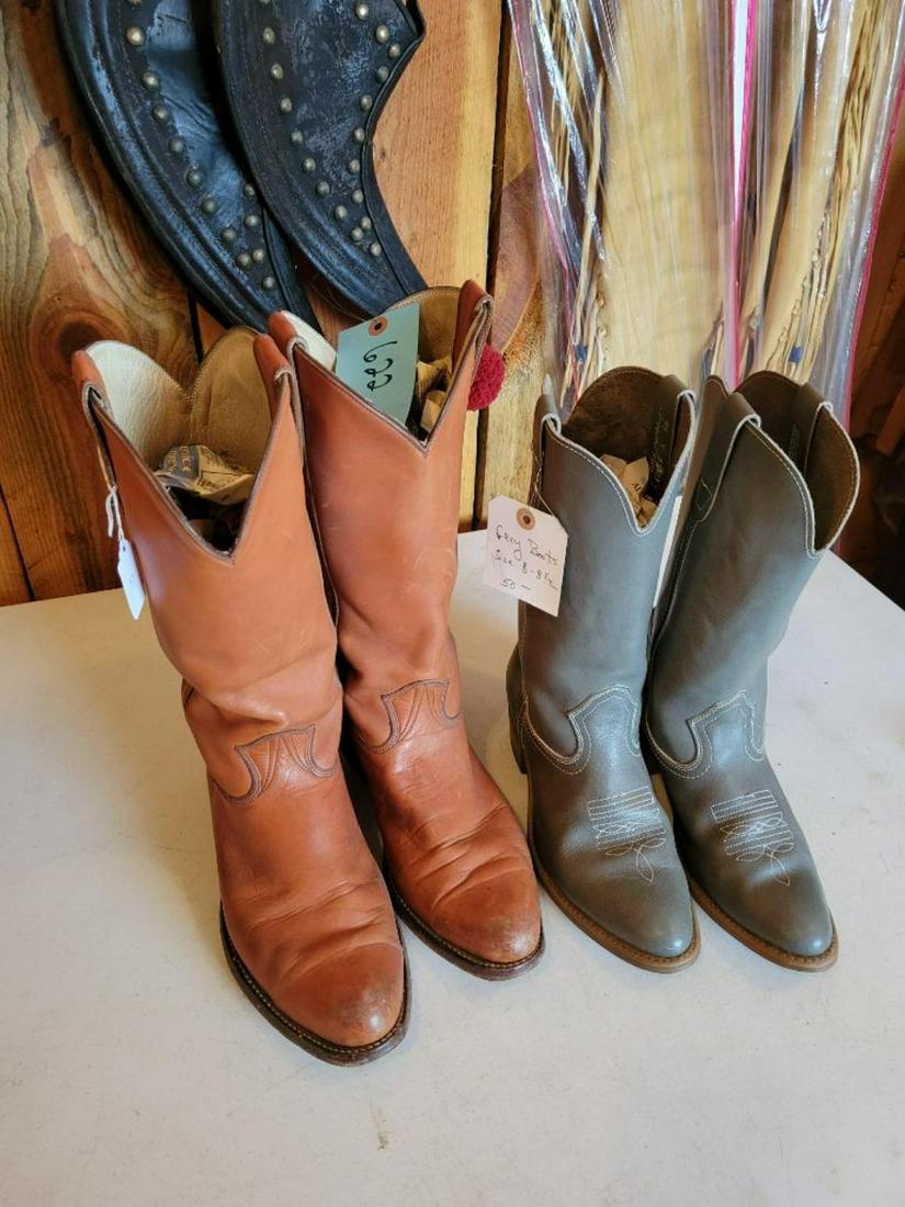 2 Pair of cowboy boots, Grey Boots are 8 1/2, Stewarts Boots are 10 1/2B (1 of 5)