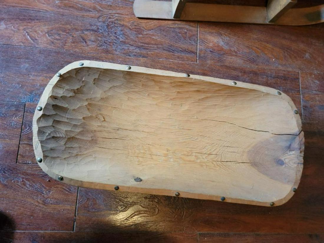 Primitive hand carved bread bowl, 24 inches long, cracked, see pics (1 of 4)