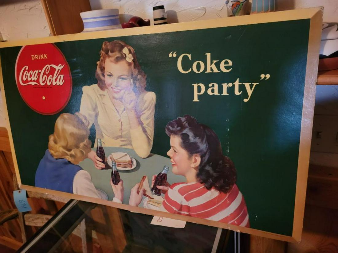 Large 1940's Cardboard Coca Cola sign, moisture damage (1 of 5)