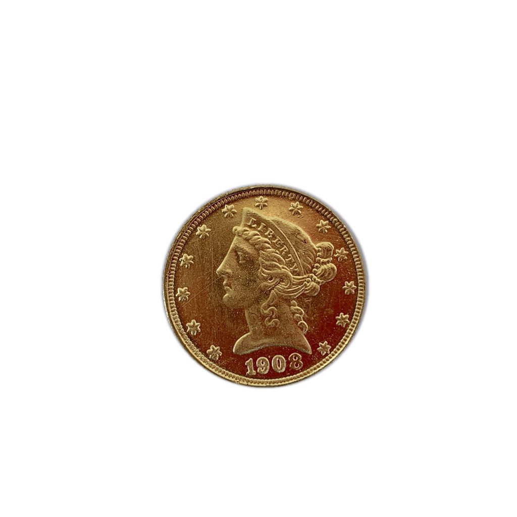 1908 GOLD FIVE DOLLAR COIN (1 of 2)