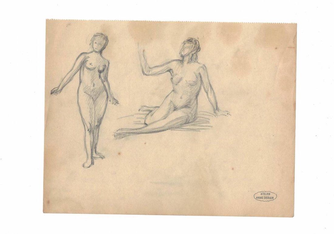 Andre Derain DRAWING: pencil on paper.27cm. x 21cm..Stamped with the stamp of the artist's estate ,,According to the stamp on this painting, the painting was sold from the estate of Madame Raymonde Knaublich, the artist's