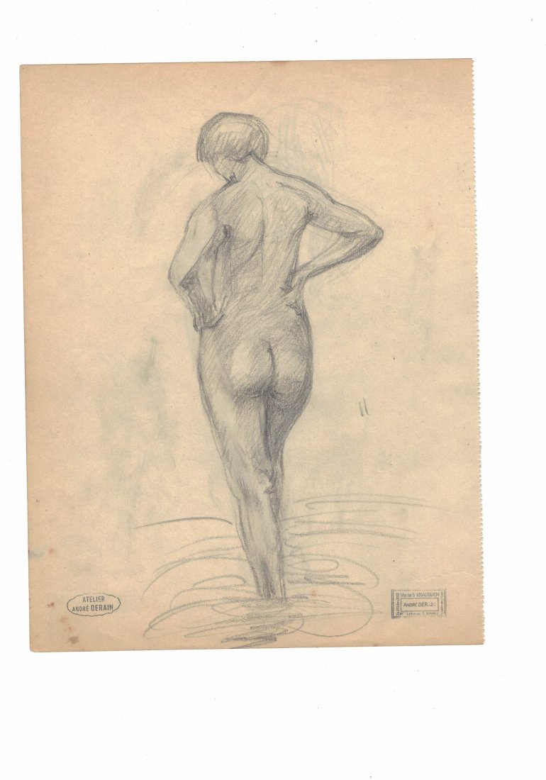 Andre Derain DRAWING: pencil on paper.27cm. x 21cm..Stamped with the stamp of the artist's estate,,According to the stamp on this painting, the painting was sold from the estate of Madame Raymonde Knaublich, the artist's m