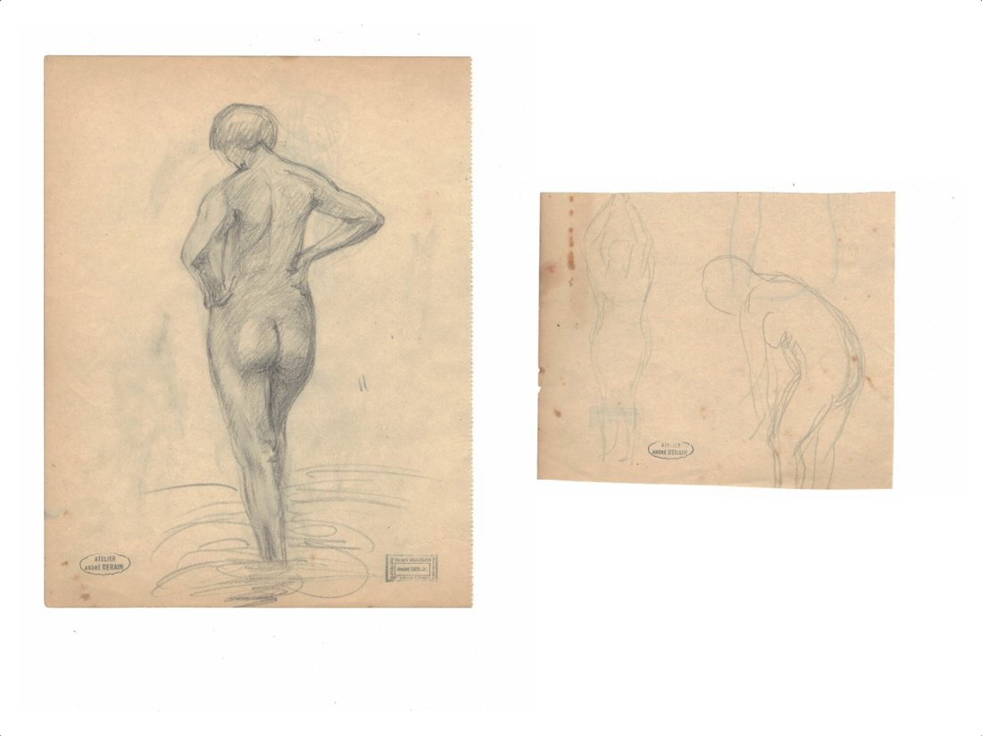 Andre Derain: Lot of 2 paintings , Pencil on paper, signed with the estate stamp 22*17CM. 16*13CM