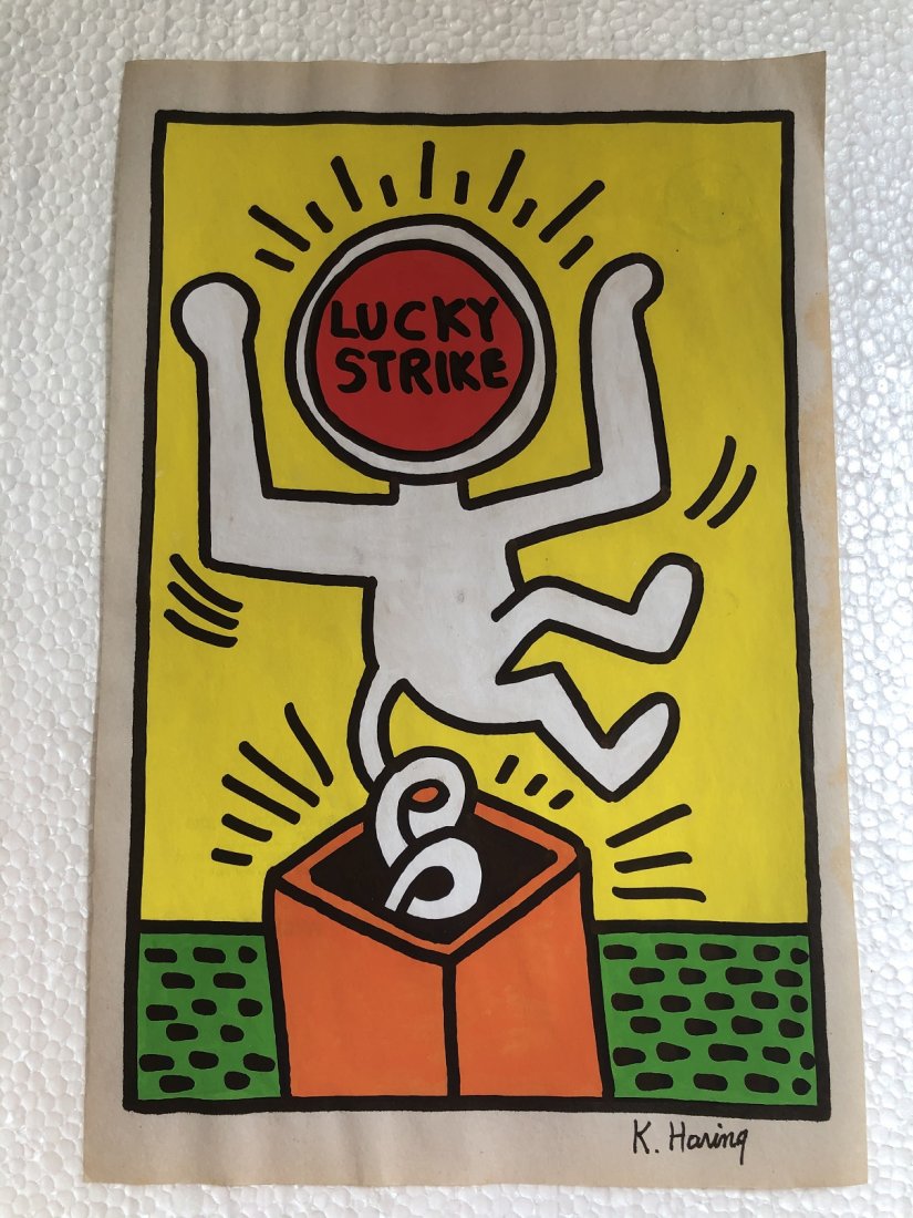 Signed and Sealed Keith Haring Mixed Media on paper: Signed and Sealed Keith Haring Mixed Media on Paper on verso stamp inscribed "Authorized by the estate of Keith Haring" Aprox size 13" x 8.5" Inches. This item has limited provenance, it doesnt have a
