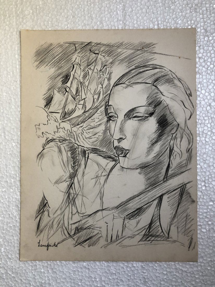 Signed Tamara de Lempicka Charcoal Drawing on paper: Signed and Sealed Tamara de Lempicka Charcoal Drawing on Paper. verso stamp inscribed "Hammer Galleries New York" Aprox size 9" x 12" Inches. This item has limited provenance, it doesnt have any docum