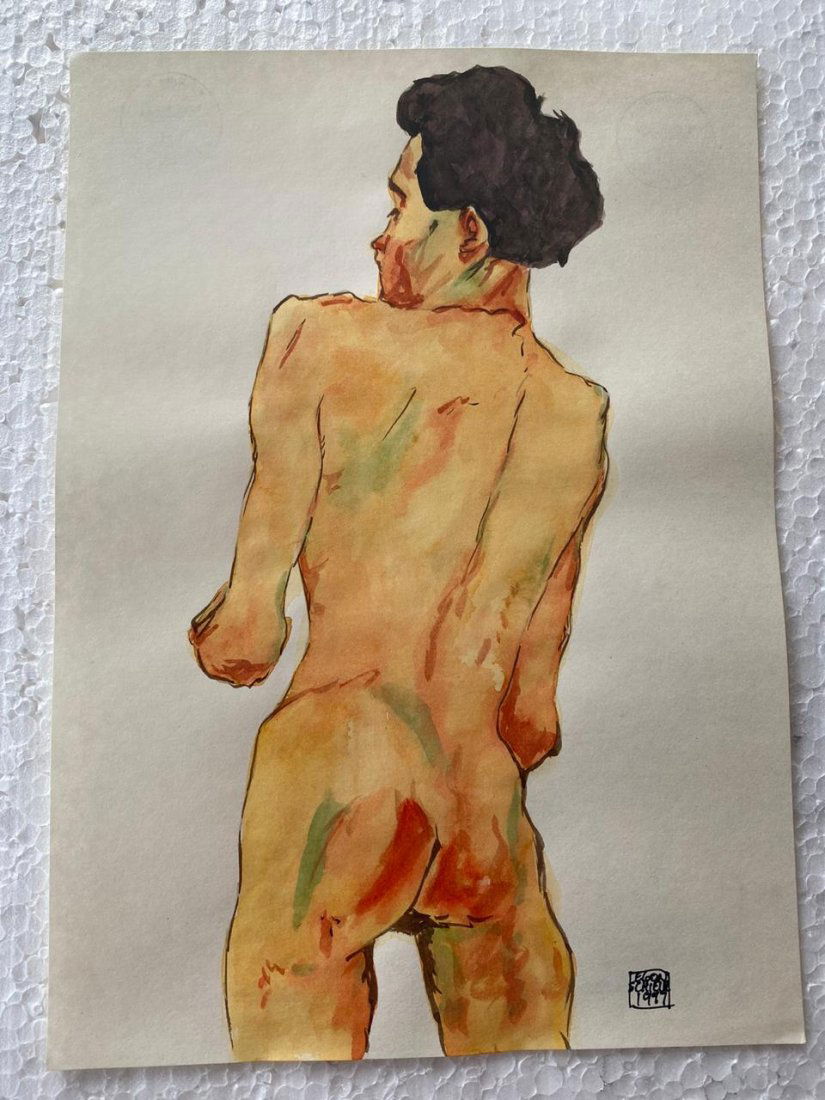 Signed and Sealed Egon Schiele Mixed Media on Paper: Signed and Sealed Egon Schiele Mixed Media on Paper on verso stamp. Aprox size 29.5cm x 21.1cm This item has limited provenance, it doesnt have any documentation or cerfication, Sold "as is" to the ma