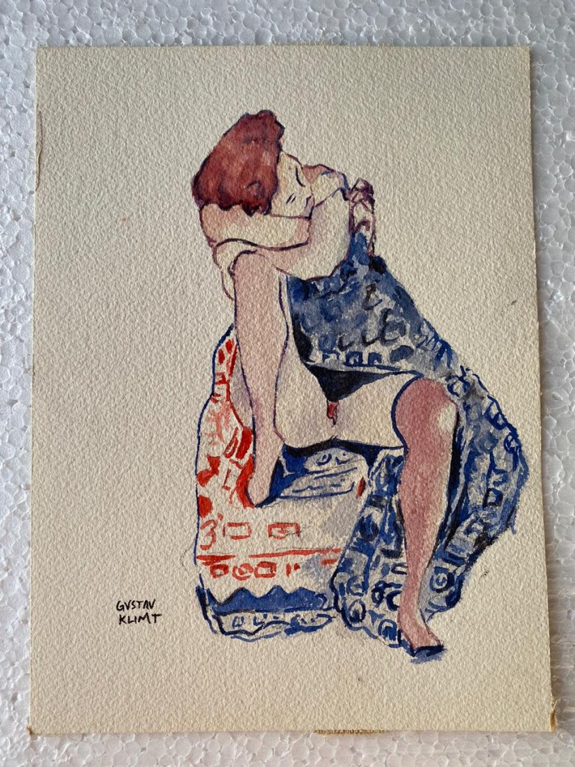 Signed and Sealed Gustav Klimt Mixed Media on Paper: Signed and Sealed Gustav Klimt Mixed Media on Paper on verso stamp. Aprox size 29.5cm x 21.1cm. This item has limited provenance, it doesnt have any documentation or cerfication, Sold "as is" to the m