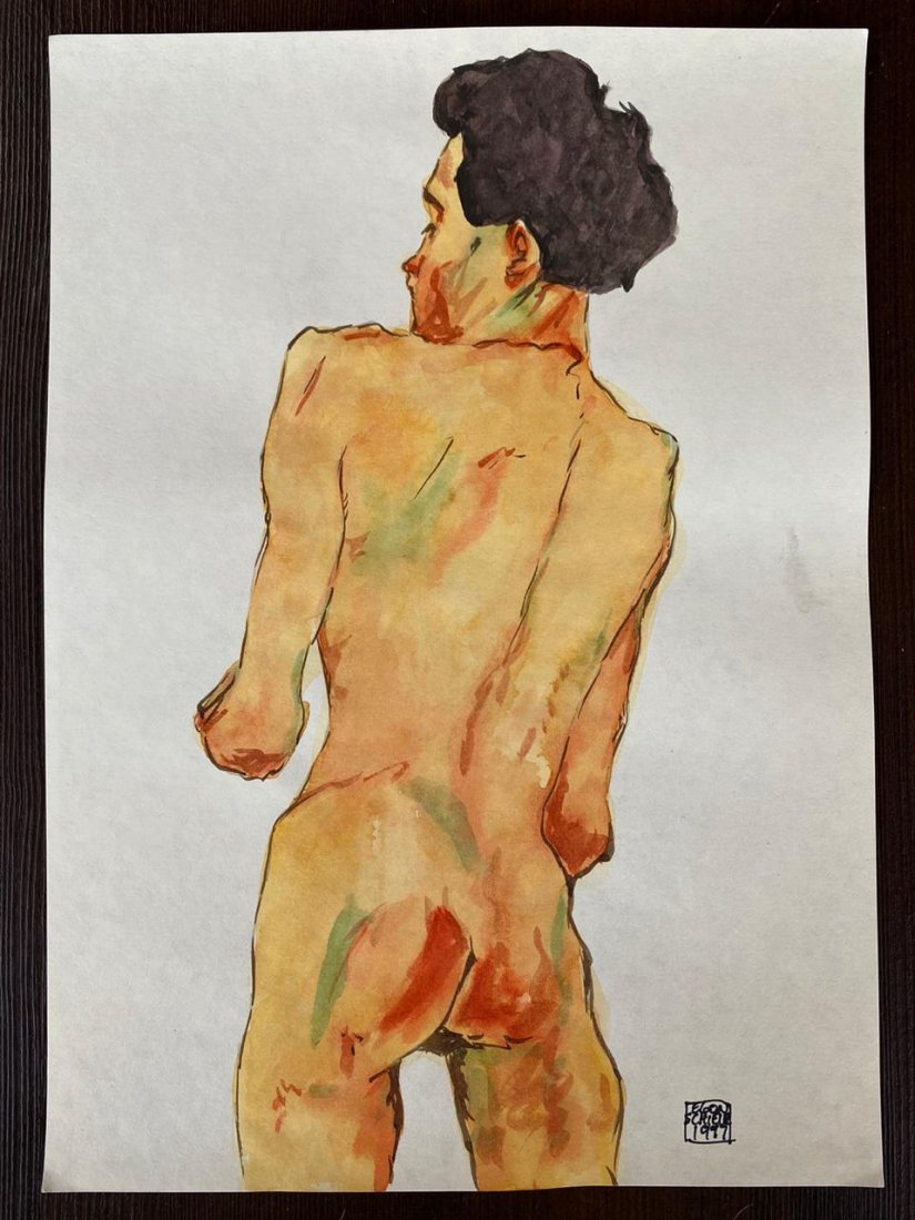 Egon Schiele Mixed Media Drawing on Paper Signed (1 of 2)