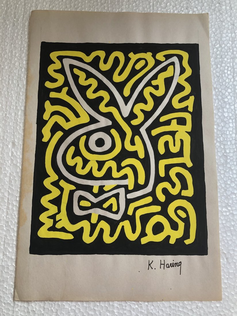 Signed and Sealed Keith Haring Mixed Media on paper: Signed and Sealed Keith Haring Mixed Media on Paper on verso stamp inscribed Authorized by the estate of Keith Haring Aprox size 13 x 8.5 Inches. This item has limited provenance, it doesnt have any d