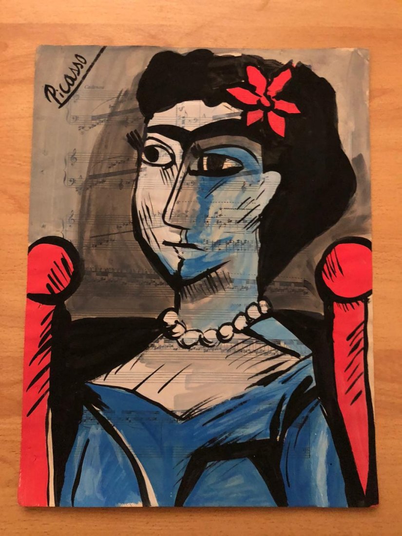 Pablo Picasso Mixed Media Drawing in Old Musical Paper (1 of 2)