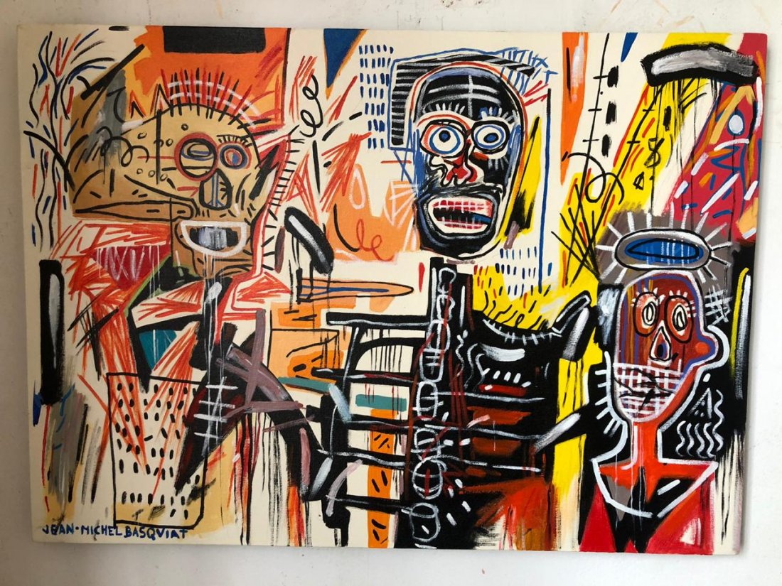 Jean-Michel Basquiat Painting Oil On Canvas Signed (1 of 8)