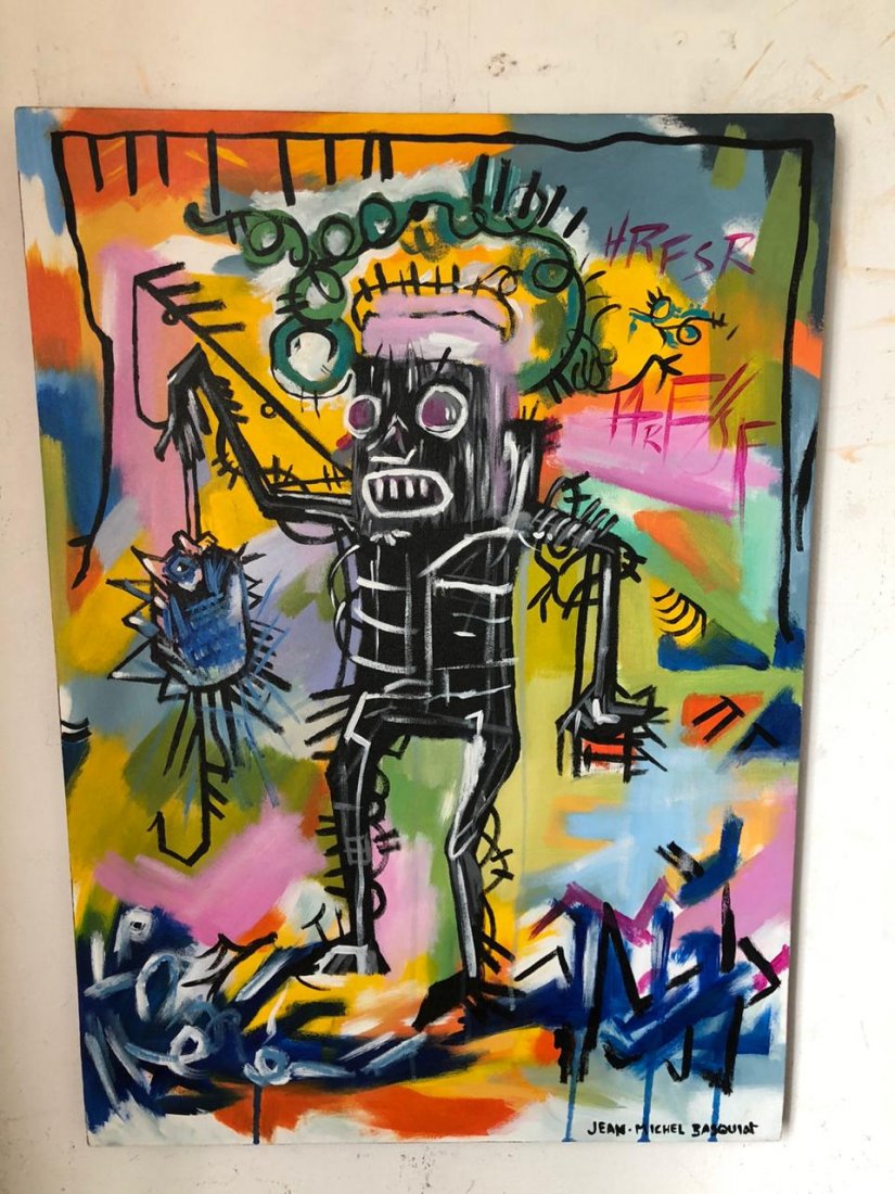 Jean-Michel Basquiat Painting Oil On Canvas Signed (1 of 7)